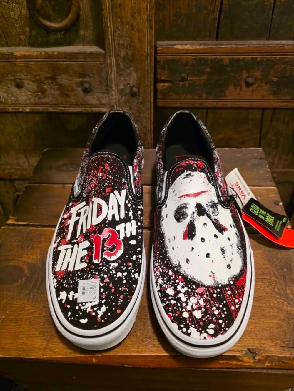 Size 10 Men's Vans Friday The 13th Slip-On Sneakers - Red, Black, White